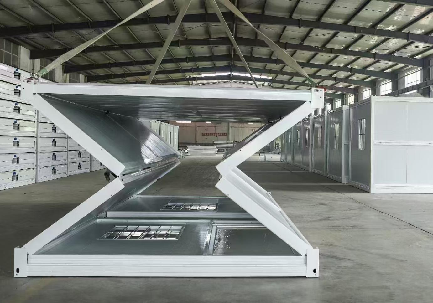 Folding container house during installation